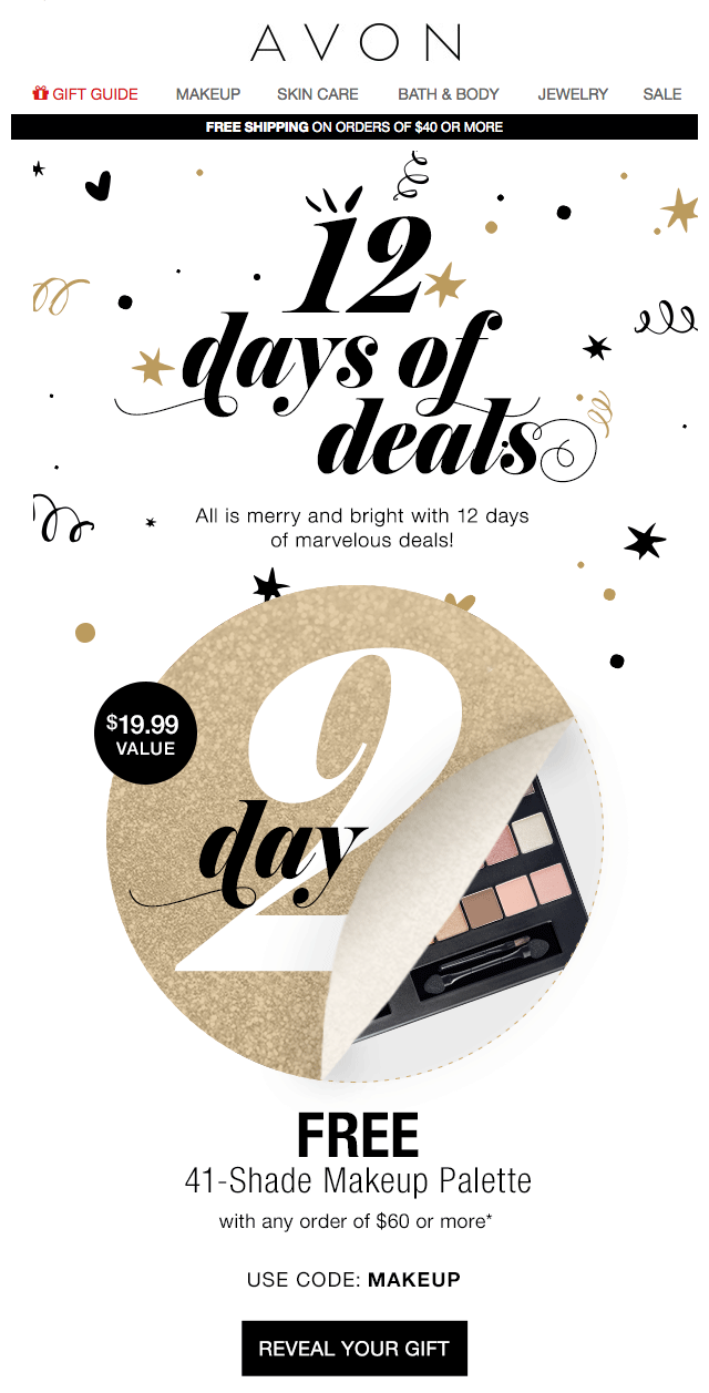 An offer from Avon's 12 Days of Deals campaign An offer from Avon's 12 Days of Deals campaign