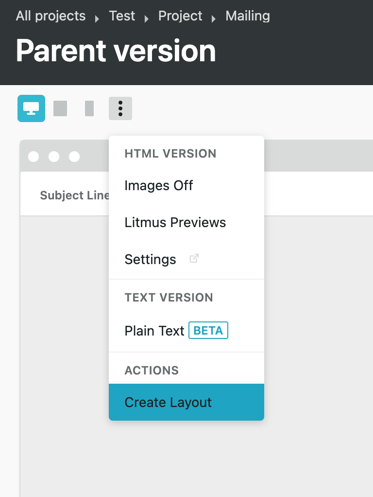 Create Layout option in the editor Actions menu